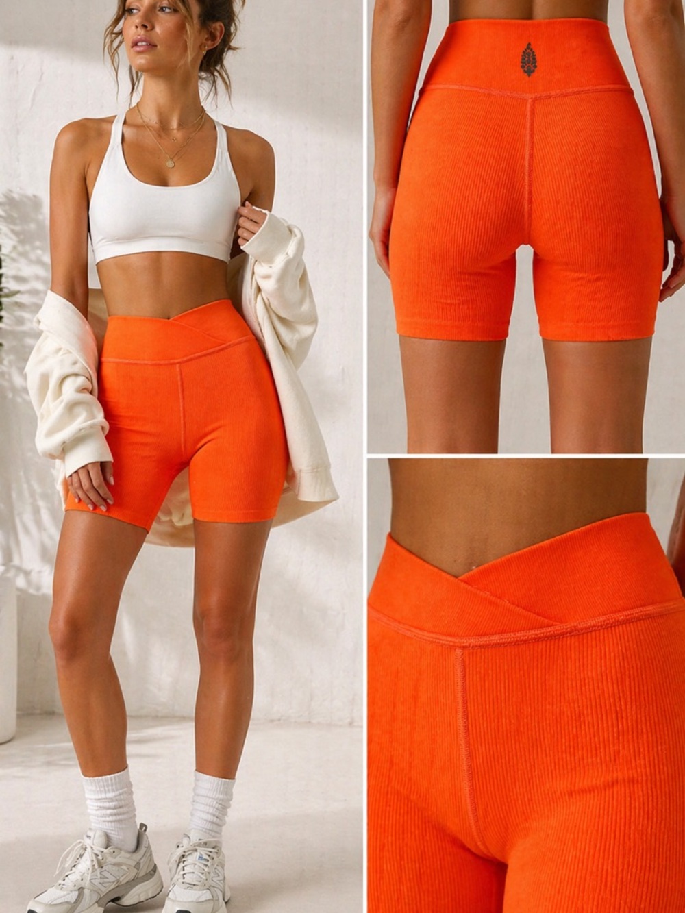 Free People Movement Neon Orange Ribbed Biker Shorts Seamless High Rise XS